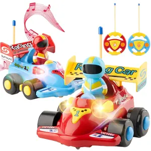 Voiture de course de dessin animé télécommandée pour enfants 2 canaux voiture de course RC avec pilote amovible Figurines petite voiture