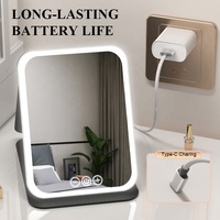 Miroir de voyage pliable rechargeable sans fil avec 3 lumières LED Miroir de courtoisie en cuir PU Miroir de courtoisie avec lumière LED Interrupteur à capteur tactile