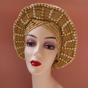 Sinya Beautiful Ladies Auto Gele Headtie avec perle pleine broderie à la main Aso Oko Headtie pour mariage traditionnel - Product Image 1