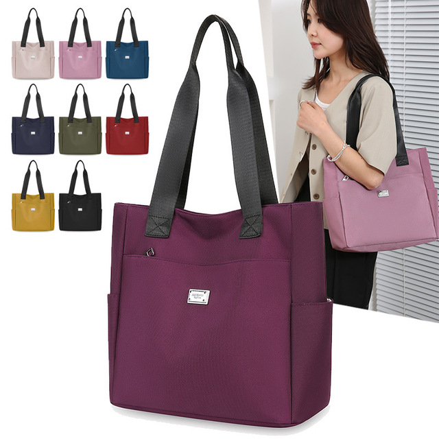 Women's Casual Waterproof Nylon Oxford Tote Bag Zipper Closure Large Capacity Multi-Pocket Shoulder Laptop Work Purse for