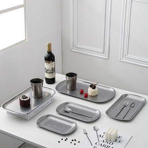 Plateau rectangulaire rétro en acier inoxydable 304 pour <span class=keywords><strong>steak</strong></span> Dessert aliments frits Design classique et moderne pour la maison et les fêtes - Product Image 1