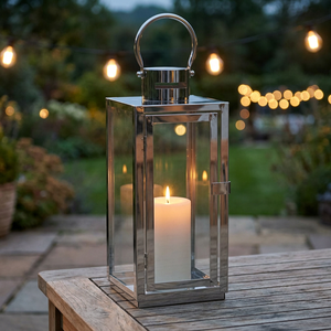 Lanterne en acier inoxydable avec poignée, porte-bougie en verre, décoration portable pour la maison - Product Image 2