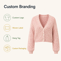 Cardigan en mohair d'hiver rose rayé à manches lanternes, pull ample pour femme, style streetwear
