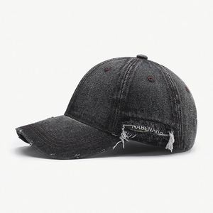 Casquette de baseball en jean déchiré rétro tendance unisexe, 100 % coton lavé, ajustable, 6 panneaux, couleur unie, marque JH, passe-partout - Product Image 3