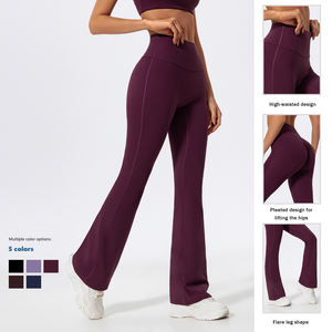 Спортивный костюм для женщин XW-XTTZ7025-2, однотонный, дышащий, быстросохнущий, с длинными рукавами, топ и брюки с высокой талией, для йоги. - Product Image 3