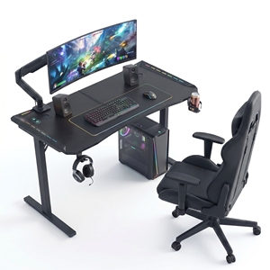 2026 New Model <b>Gaming</b> Desk RGB <b>Lights</b> Carbon Fiber Surface Metal Frame Cup Holder Headphone Hook Already Assembled - Product Image 2