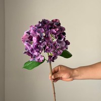 Bunga Hydrangea Sutra Plastik Berwarna Gradasi Kelopak Besar, Bestseller Lintas Negara, Ungu Tua Berkualitas Tinggi