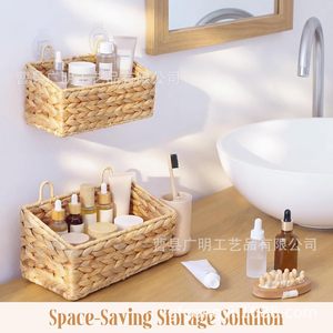 Woven <b>Wall</b> Basket Rectangle <b>Hanging</b> <b>Storage</b> Basket For Bathroom Desktop Organizer - Product Image 3
