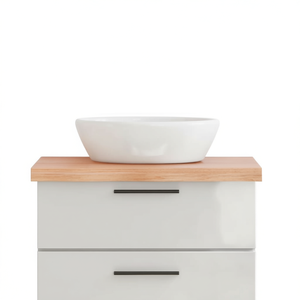 Meuble-lavabo de salle de bain en bois massif 31,5x23,6x(0,8-2,4) avec finition claire, design rectangulaire moderne et minimaliste, sur pied - Product Image 1