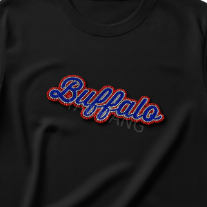 เสื้อยืดพิมพ์ลายตัวอักษรรูปควายเป็นประกายวิบวับพิมพ์ลายคริสตัลแบบ Hottfx สำหรับเสื้อยืดแฟนกีฬาวันเกมตามสั่ง - Product Image 1