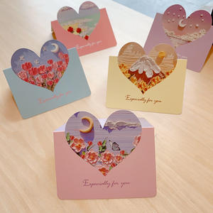 Carte blanche imprimée quadricolore avec peinture <span class=keywords><strong>à</strong></span> l'huile 3D Cœur et Lune, motif fleurs fraîches, pour l'occasion spéciale Fête des Mères et Fête des Enseignants - Product Image 5