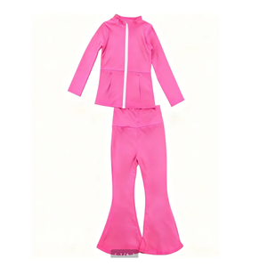 कस्टम लोगो के नाम बच्चों के फिटनेस कपड़ों के रंग के रंग-रंग के कपड़े पहने हुए पैंट फुल ज़िप जैकेट जिम सक्रिय 2 पीस वर्कआउट - Product Image 5