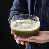 Bol à matcha japonais, bol à thé en verre martelé et accessoires pour service à thé en verre, bol en verre transparent.
