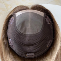 Prothèse capillaire mono frontale à clipser, ombré brun au blond caramel, cheveux humains lisses, pour femmes, stock de salon