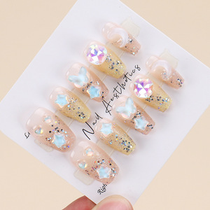 Xiaohongshu Venta caliente estudiante usable dulce estilo universitario puntas de uñas 30 piezas estrella y luna brillante uñas postizas desmontables - Product Image 3