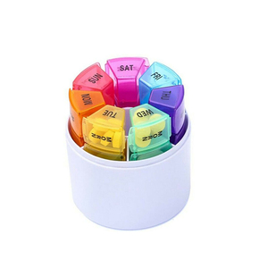 Nueva forma redonda semanal de plástico portátil 28 cajas caja de almacenamiento de pastillas dispensador de medicamentos - Product Image 1