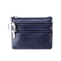 Dompet Wanita Kulit Asli Desainer 3 Kantong Resleting Tempat Penyimpanan Gantungan Kunci Dompet Pendek Produk Grosir Tas Mini Desain Sederhana