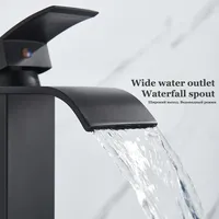 Robinet de lavabo cascade noir en laiton, mitigeur de salle de bain à poser sur comptoir