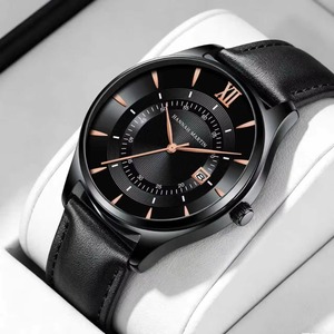 Reloj de Cuarzo para Hombre, Diseño Personalizado, Cuero Negro, Simple, Lujoso, 42MM, con Calendario - Product Image 4
