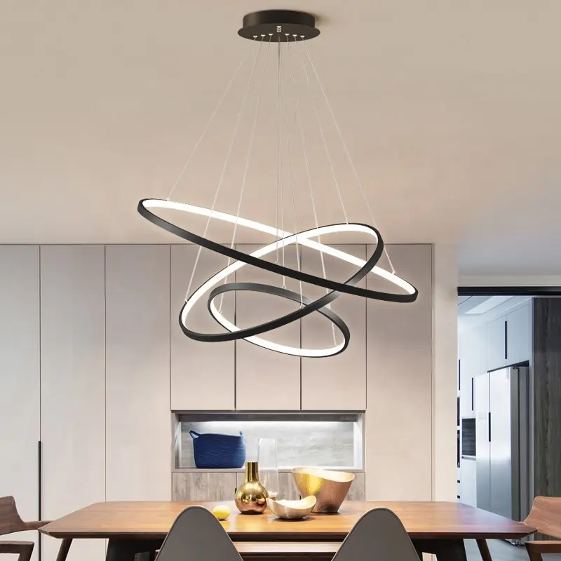 Black Aluminum Acrylic Contemporary Bedroom Led Ceiling Light Fixture Chandelier Pendant Lights