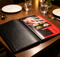 Menu personnalisé en cuir PU gaufré, reliure à vis, pages de menu imprimées en couleur pour restaurant de fruits de mer