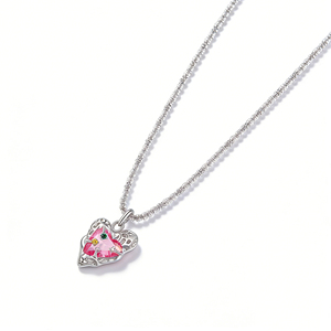 Collar con Colgante de Corazón Plateado para Mujer, con Flor Rosa de Circonia Cúbica, Cadena de Serpiente, Estilo Romántico, para Uso Diario - Product Image 2