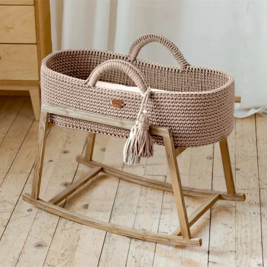 100% Cotton Rope Baby Changing Basket Moses Basket Thick Foam Pad with Removable Cover and Waterproof Pad