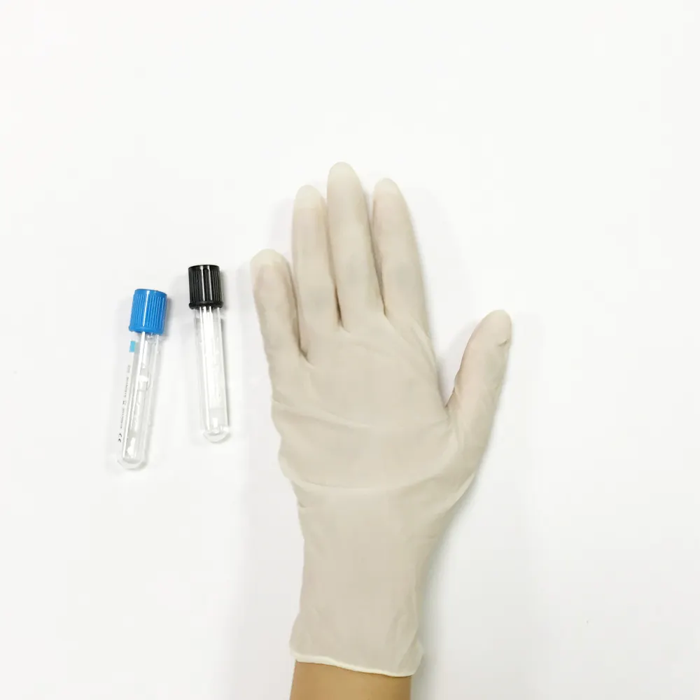 Venta al por mayor guantes de látex en polvo desechables guantes de examen de látex médico en polvo blanco 9 pulgadas de largo 5g látex desechable natural