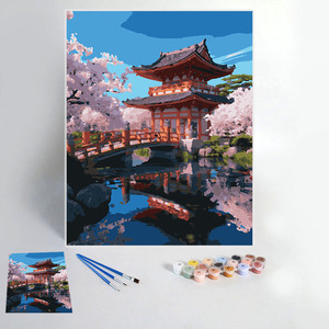 <span class=keywords><strong>Pintura</strong></span> al óleo pintada a mano de arquitectura de estilo japonés personalizada por números en lienzo para decoración del hogar - Product Image 2