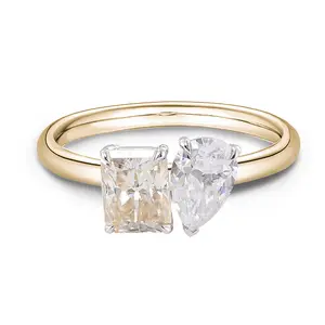 ठीक गहने के छल्ले कस्टम toi एट moi के अंगूठी दीप्तिमान कट और नाशपाती कट moissanite हीरा 10k सोने दो पत्थर शादी की अंगूठी anillos