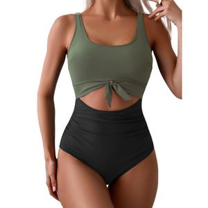 Maillot de bain une pièce décontracté 2026 avec taille en dentelle, en Spandex et Polyester, motif uni et broderie décorative - Product Image 4