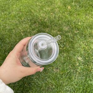 clear Transparent <b>Plastic</b> 16oz 20oz Acrylic Glass Can <b>Cup</b> with Bamboo Lid and Straw for Iced Coffee Soda Pop - Product Image 3