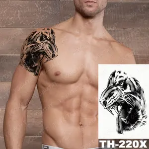 Autocollants de tatouage temporaire motif Animal Lion pour homme, autocollant personnalisé pour bras, bras, corps, bras