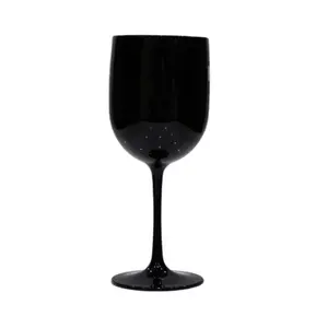 Hot sale 16oz polycarbonate long stem wine cup 500ml plastic unbreakable wine glass black plastic goblet with logo printing