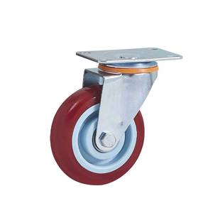 4-Zoll-Polyurethan-Schwenkplatten-Lenkrollen Räder 4er-Set Rote PP-Verschleiß rollen mit Bremse - Product Image 4