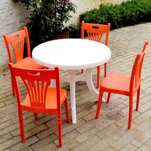 <b>Plastic</b> Dining Chair <b>Set</b> Round Table Outdoor <b>Patio</b> Furniture Stackable Orange Red White Living Room Garden Use - Product Image 1