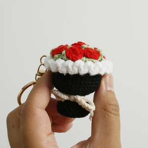 Dulce hecho a mano Mini <span class=keywords><strong>lana</strong></span> ganchillo flor colgante creativo tejido a mano plantas decorativas bolsa colgante y llavero - Product Image 2