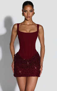 Robes de soirée chic pour femmes, mini-robes sexy à sequins, patchwork, épaules dénudées, dos nu, taille cintrée, coupe ajustée - Product Image 2