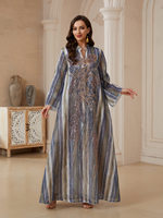 Abaya Maxi Élégante et Respirante en Polyester Brodé de Paillettes pour Femme Adulte, Idéale pour les Mariages et Toutes les Saisons