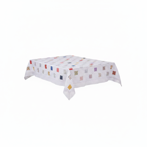 Buldan Patchwork OrtuSu Time White Striped Linen Cottoncloth Embroidered <b>Square</b> Pattern <b>Tablecloth</b> Made in 160x220 140x180 Sizes - Product Image 2