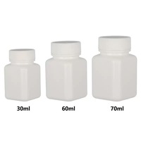 Flacon carré opaque blanc/noir en PEHD de 30cc, 60cc, 70cc, 100cc avec bouchon à vis à large ouverture et impression sérigraphiée pour capsules et pilules