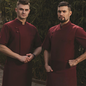 Biểu Tượng Tùy Chỉnh OEM Người Đàn Ông Phụ Nữ Unisex Nhà Bếp Đầy Đủ Thiết Lập Ngắn Tay Áo Nhà Hàng Nấu Ăn Baker Cafe Áo Khoác Nấu Ăn Đầu Bếp Tạp Dề Đồng Phục - Product Image 4