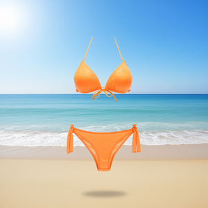 Ensemble de bikini HDJ orange grande taille 44 46 48, maillot de bain à nouer sur les côtés avec cordon de serrage, couleur unie, tricoté en spandex et polyester pour femme - Product Image 2