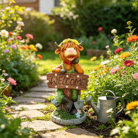 Statue de Vache des Highlands avec Lumières LED pour Jardin, Décoration de Ferme en Résine pour Patio, Cour et Pelouse