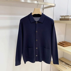 Luxury Loro casual <b>vintage</b> navy blue Piana wool fitted comfortable elegant collar knit <b>Cardigan</b> jacket For men - Product Image 4