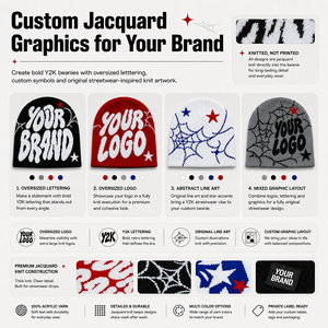 Gorro de punto jacquard Y2K al por mayor con etiquetas colgantes personalizadas, etiquetas tejidas y sobres de polietileno personalizados, gorro de punto cortavientos para invierno - Product Image 5