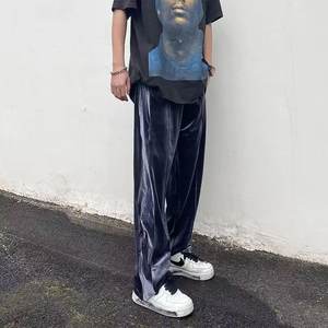 กางเกงทรงหลวมผ้ากำมะหยี่แนวสตรีทสำหรับผู้ชายกางเกงกีฬามีซิปสีทึบกางเกงผ้ากำมะหยี่แบบลำลอง - Product Image 5