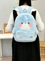 Sac à dos en peluche bleu clair en forme de phoque, animal marin, lion de mer, avec broderie de étoile de mer, pour adolescentes, OEM & ODM disponibles