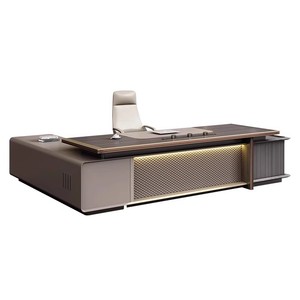 Juego de escritorio ejecutivo de lujo moderno, mesa de madera CEO con silla de oficina gris nogal, muebles de oficina modulares de nuevo diseño - Product Image 3