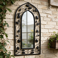 Miroir mural en fer forgé de haute qualité, style arche française, avec cadre décoratif à feuilles florales, pour la maison, l'entrée, la décoration de jardin
